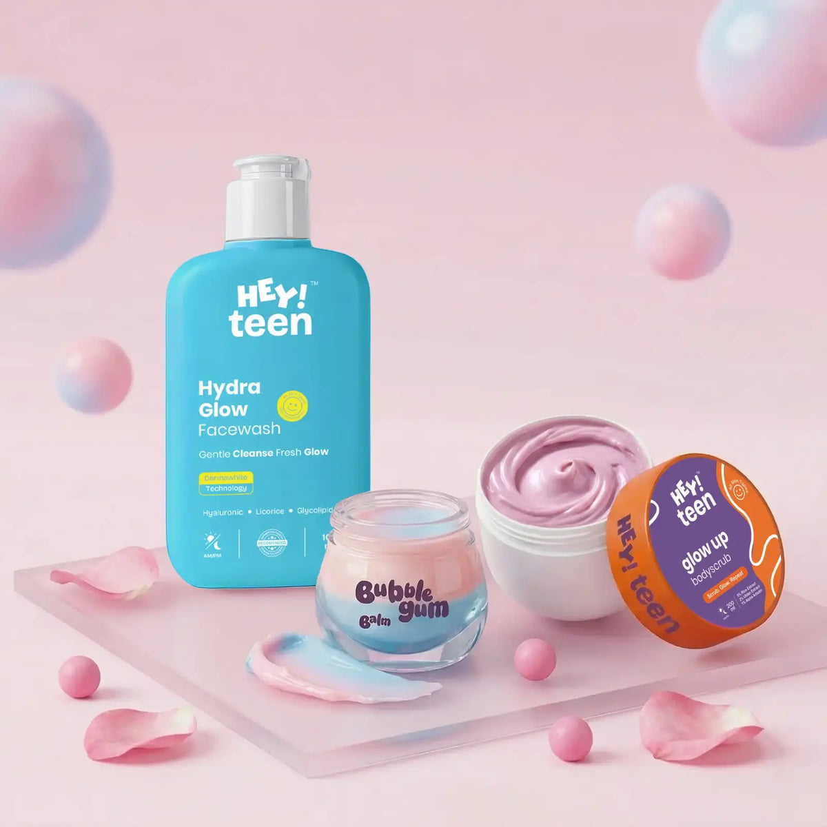 The Glow Trio ( Hydra Glow Face Wash + Glow Up Whip Scrub + Bubblegum Balm )