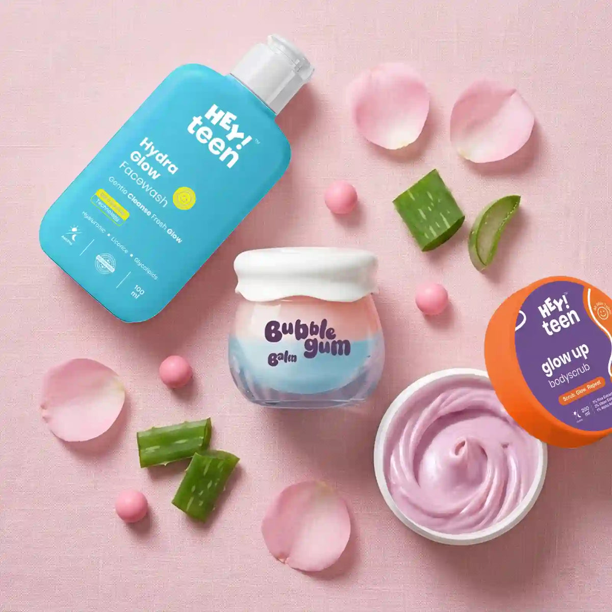 The Glow Trio ( Hydra Glow Face Wash + Glow Up Whip Scrub + Bubblegum Balm )