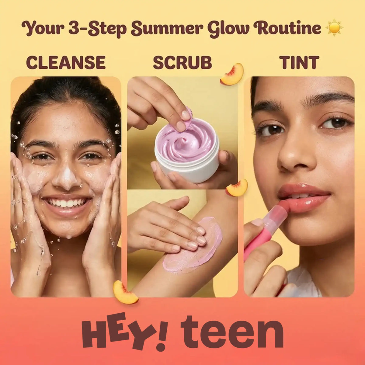Summer Glow Combo (Hydra Glow Face Wash + Glow Up Whip Scrub + Peach Glow Tinted Lip Balm)