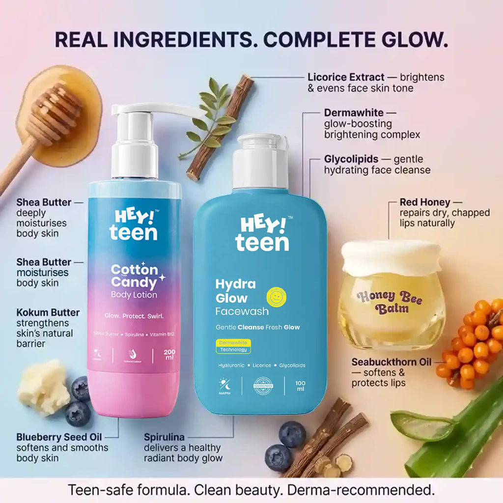 Glow Starter Kit – Face Wash, Body Lotion & Lip Balm for Teens | HEY TEEN