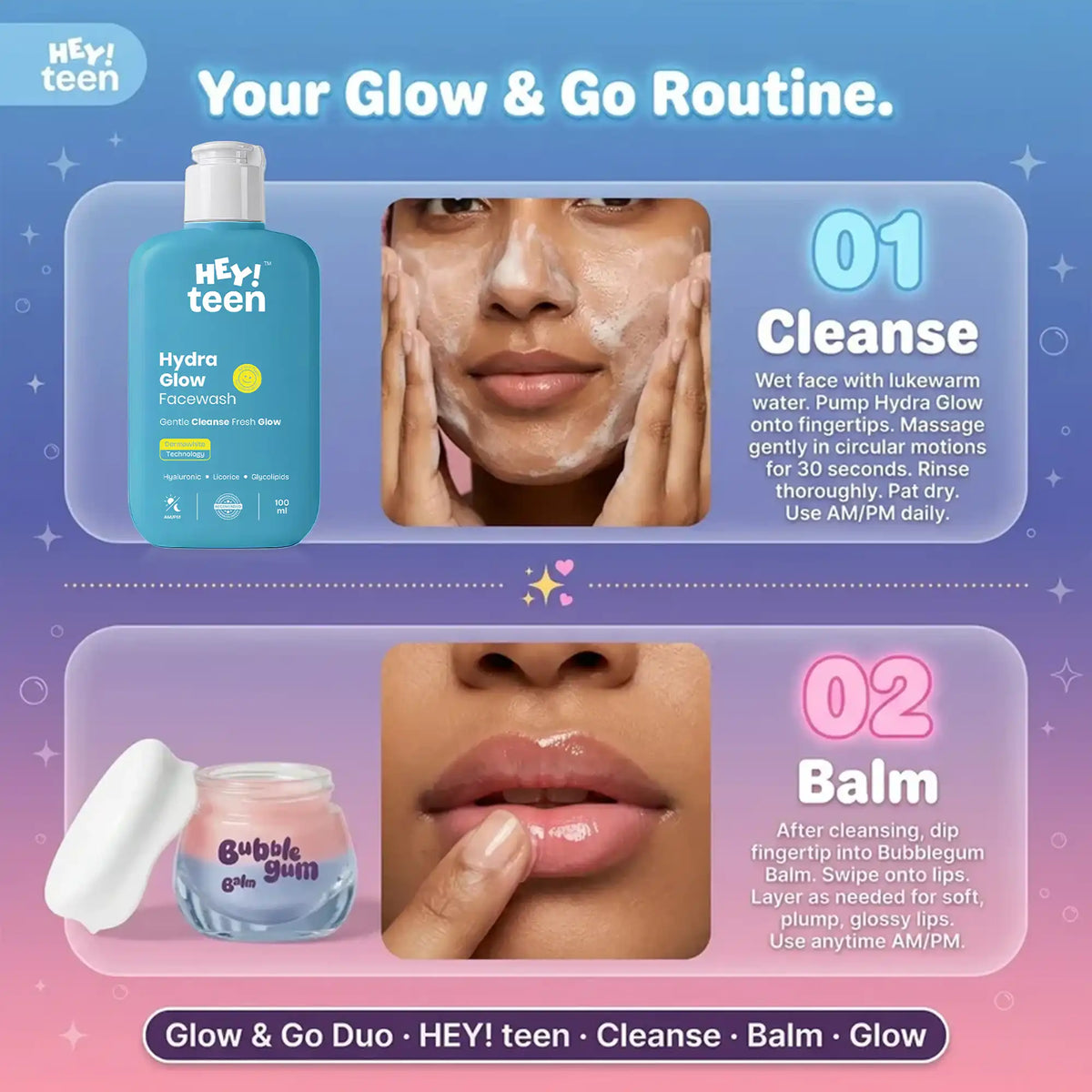 Glow & Go Duo (Hydra Glow Face Wash + Bubblegum Balm)