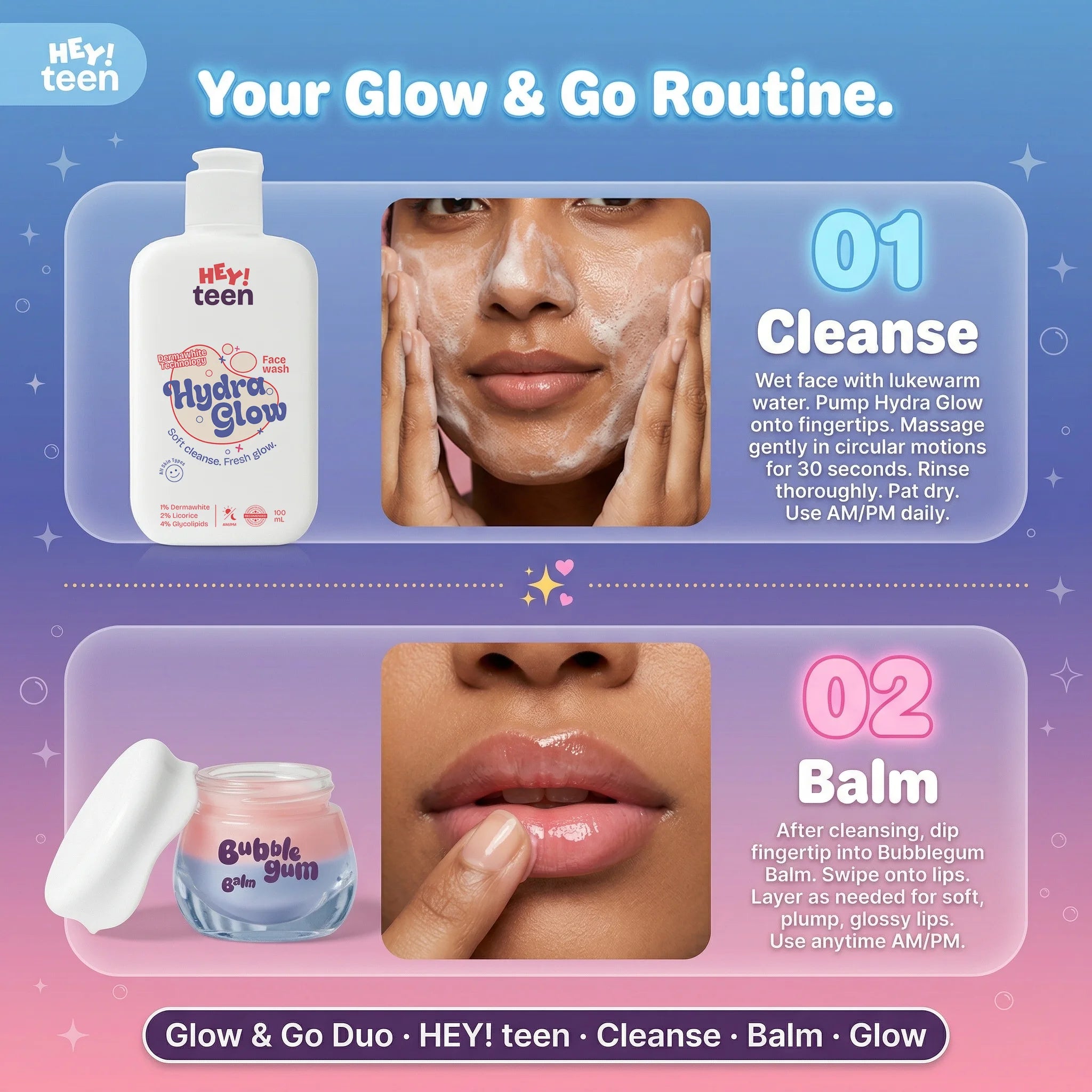 Glow & Go Duo (Hydra Glow Face Wash + Bubblegum Balm)