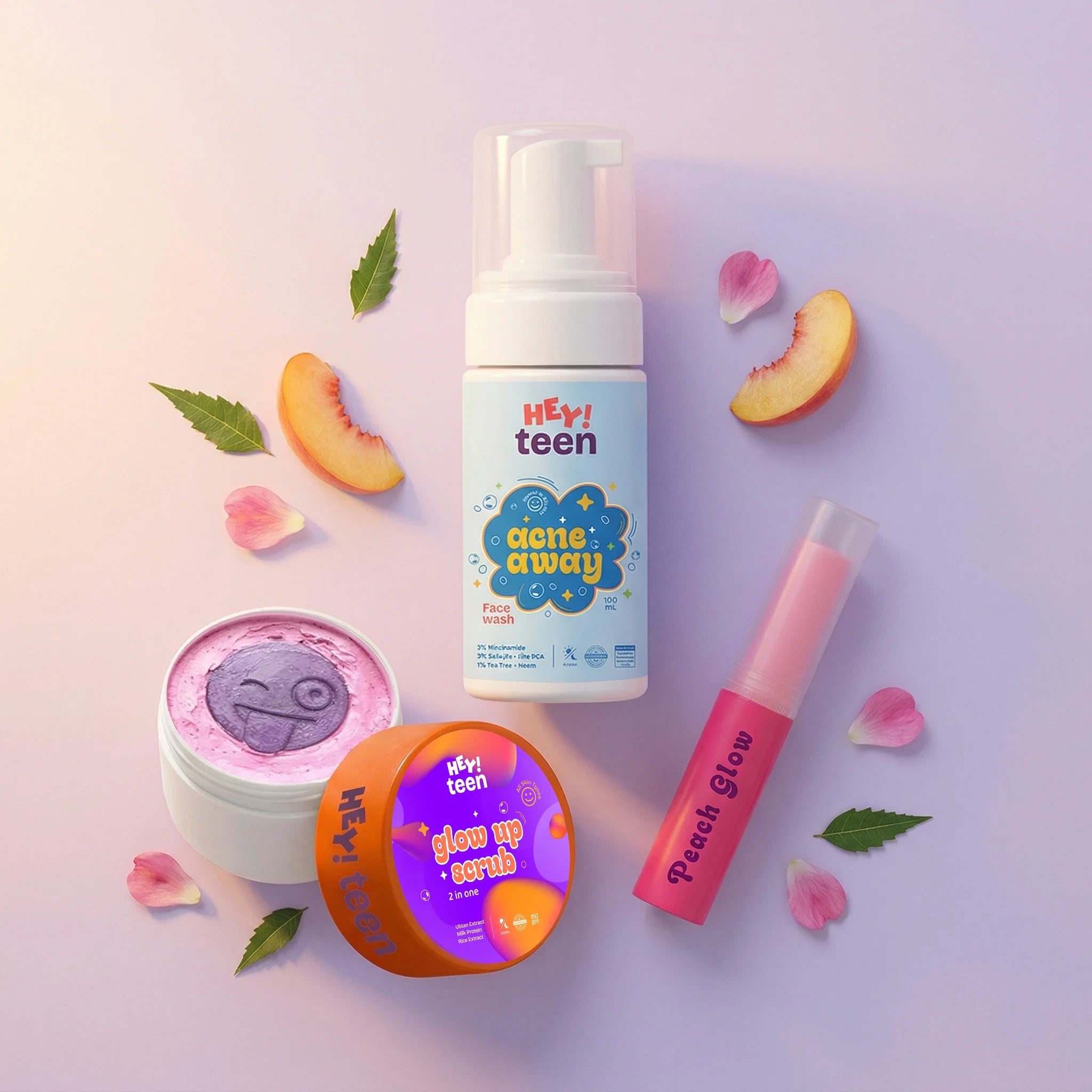 Clear Skin Combo (Acne Away Face Wash + Glow Up Whip Scrub + Peach Glow Tinted Lip Balm)