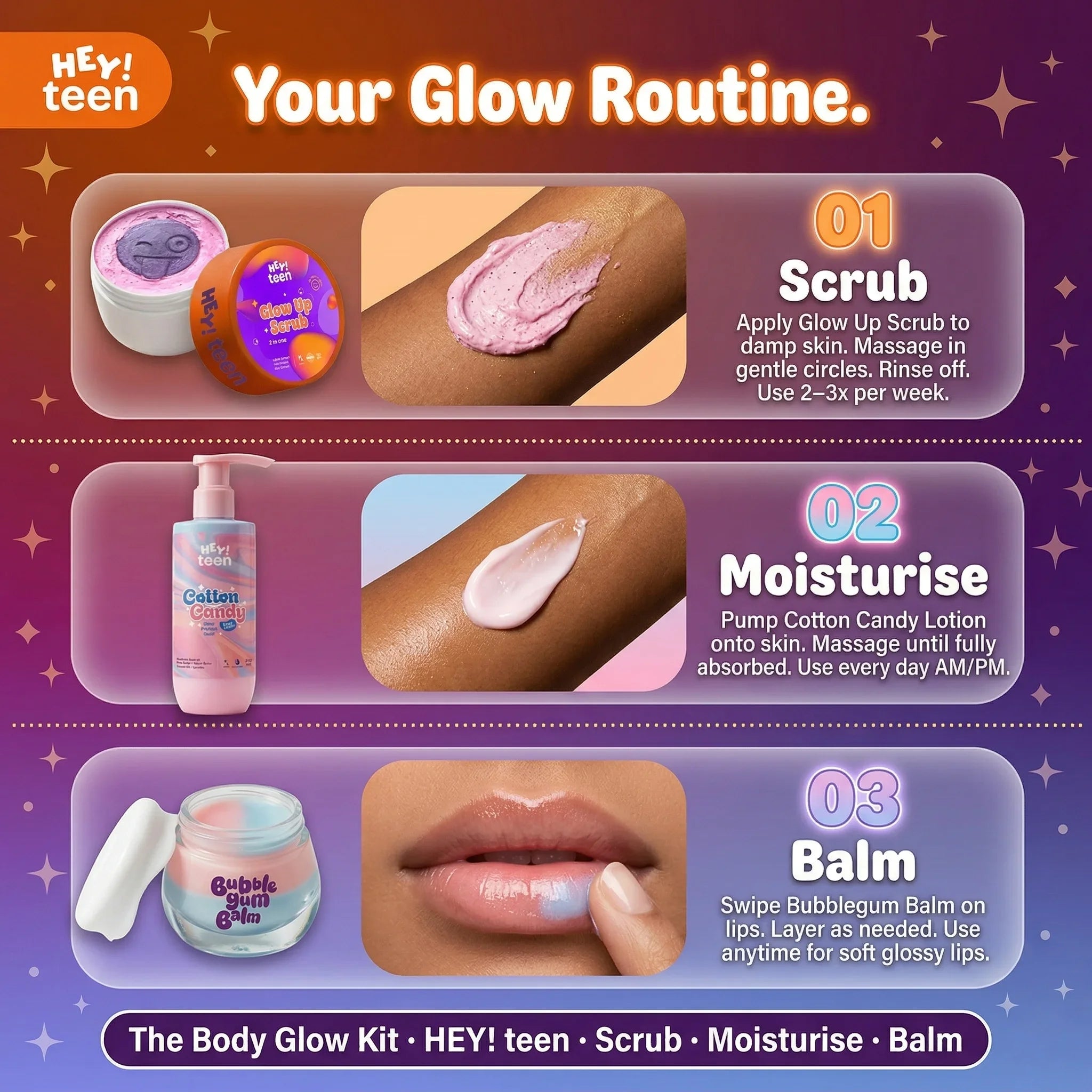 Body Glow Trio (Cotton Candy + Glow Up Scrub + Bubblegum Balm)