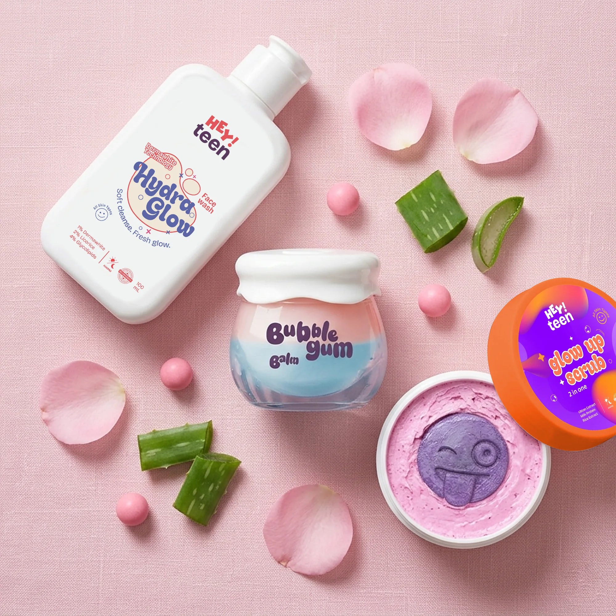 The Glow Trio ( Hydra Glow Face Wash + Glow Up Whip Scrub + Bubblegum Balm )