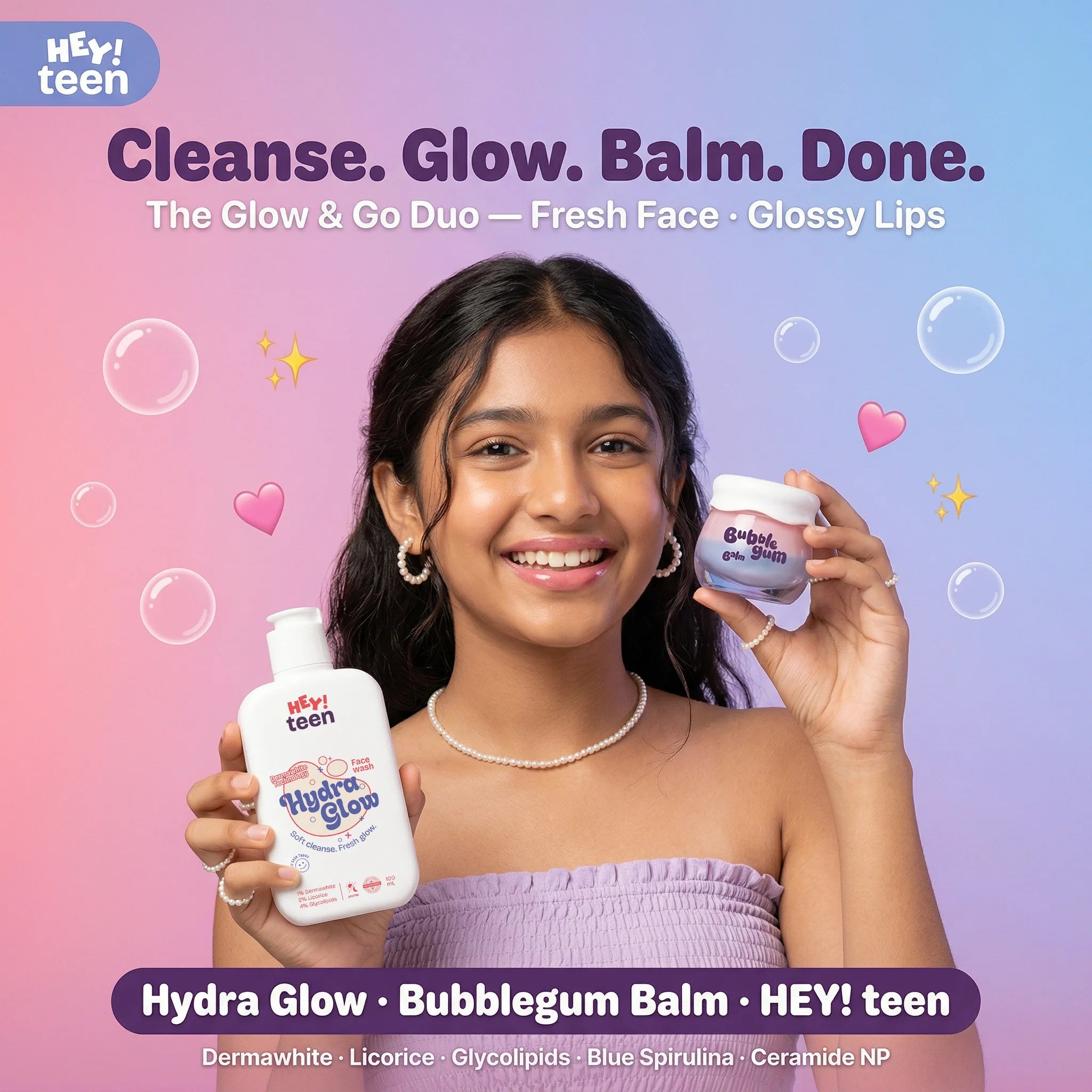Glow & Go Duo (Hydra Glow Face Wash + Bubblegum Balm)