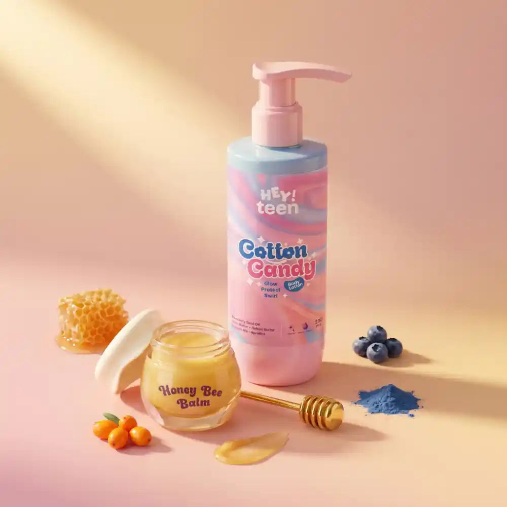 HEY! teen Soft & Sweet Set – Cotton Candy Body Lotion and Honey Bee Lip Balm combo for teens India