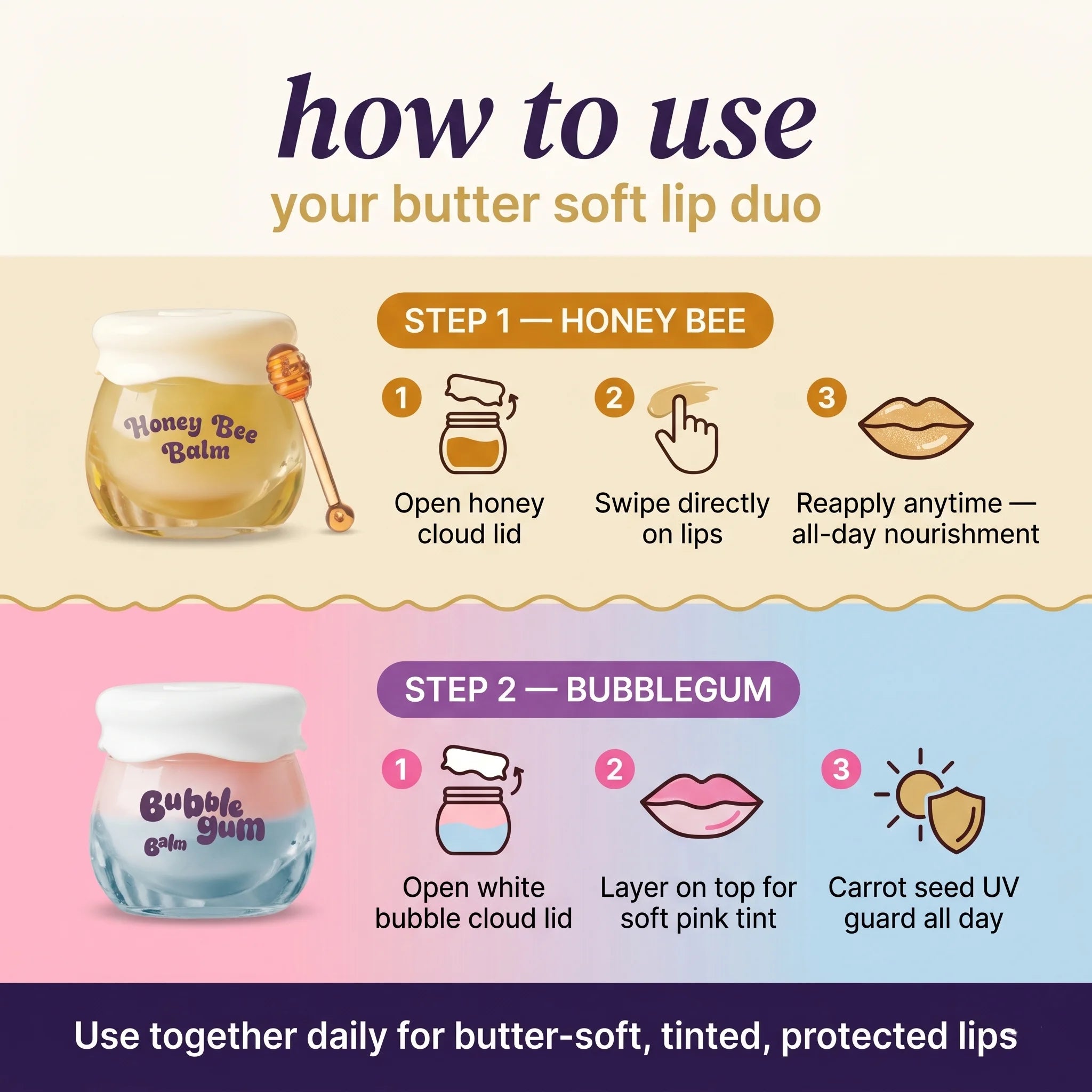 Butter Soft Lip Duo (Bubblegum Bee Balm + Honey Bee Lip Balm)