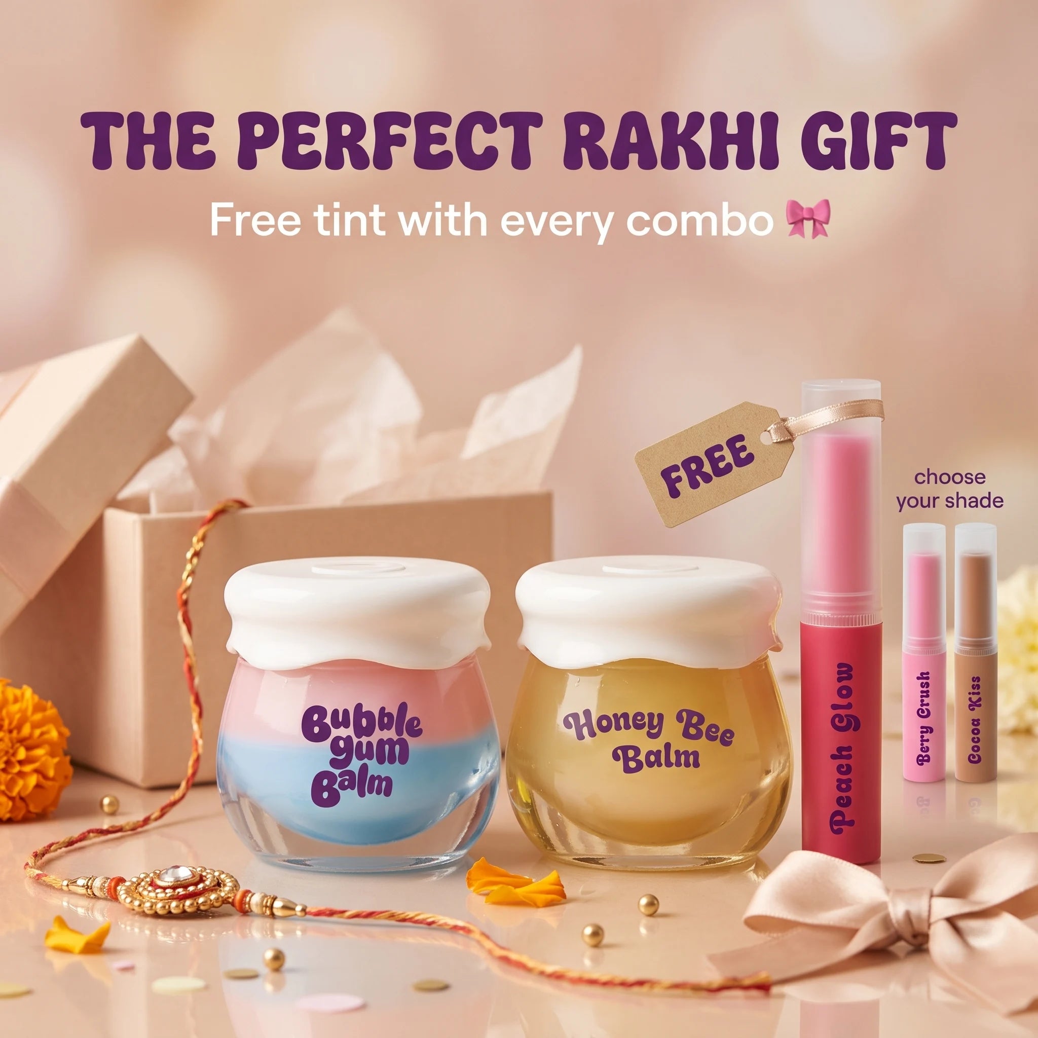 Rakhi Mini Gift Box (Honey Bee + Bubble Gum Lip Balm)