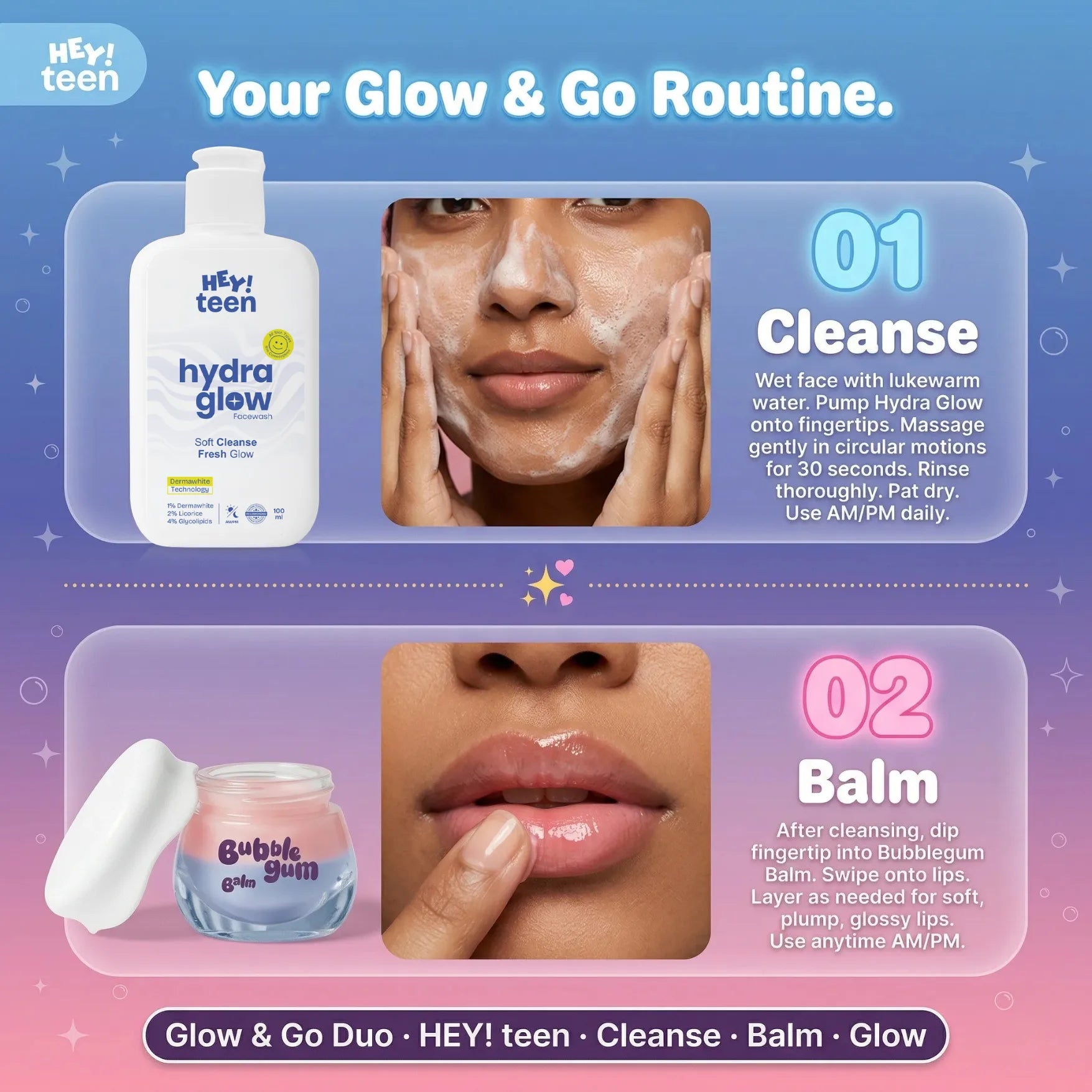 Glow & Go Duo (Hydra Glow Face Wash + Bubblegum Balm)