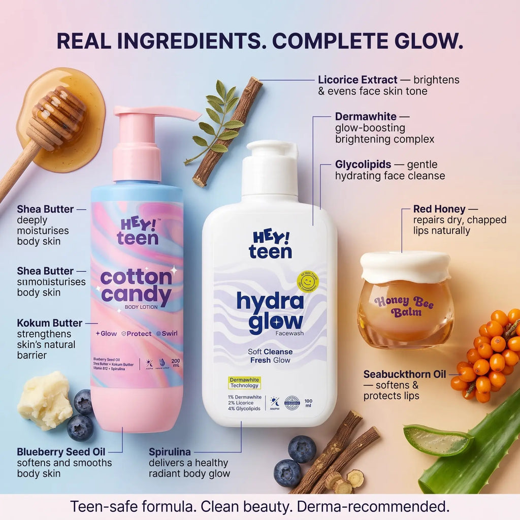 Glow Starter Kit – Face Wash, Body Lotion & Lip Balm for Teens | HEY TEEN