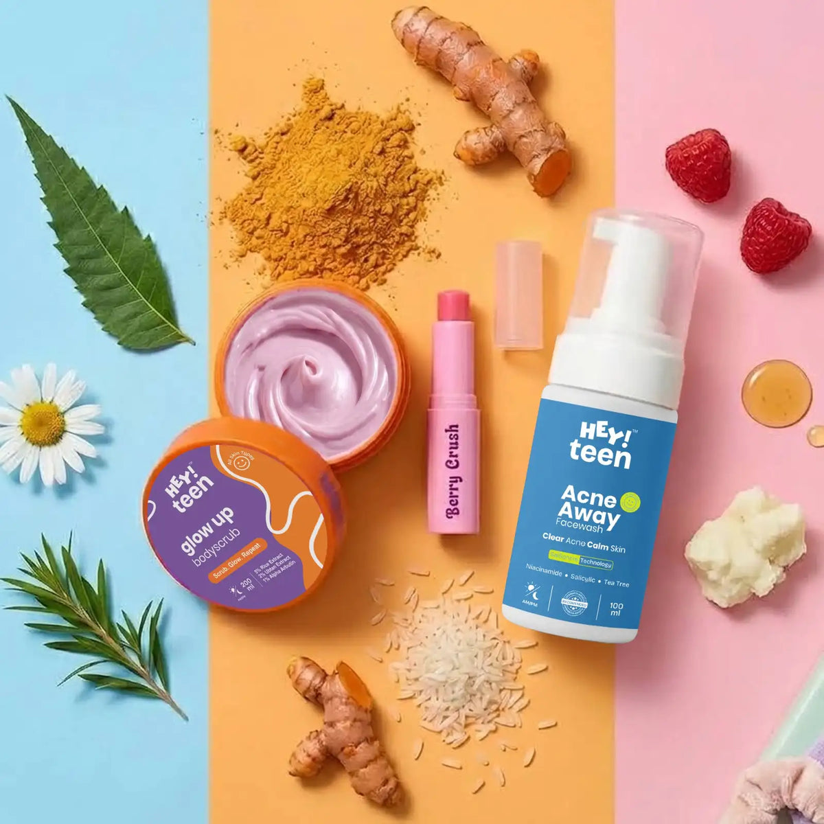Clear Skin Combo (Acne Away Face Wash + Glow Up Whip Scrub + Peach Glow Tinted Lip Balm)