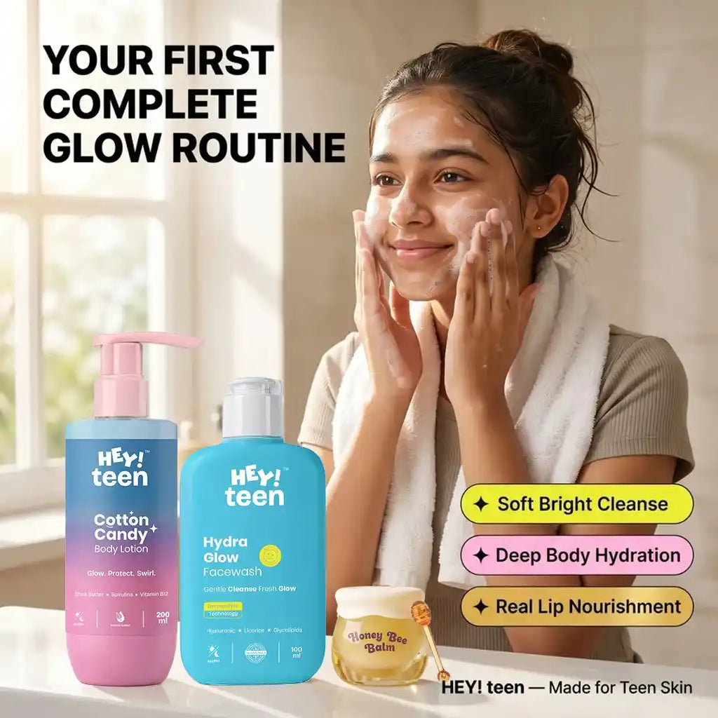 Glow Starter Kit – Face Wash, Body Lotion & Lip Balm for Teens | HEY TEEN