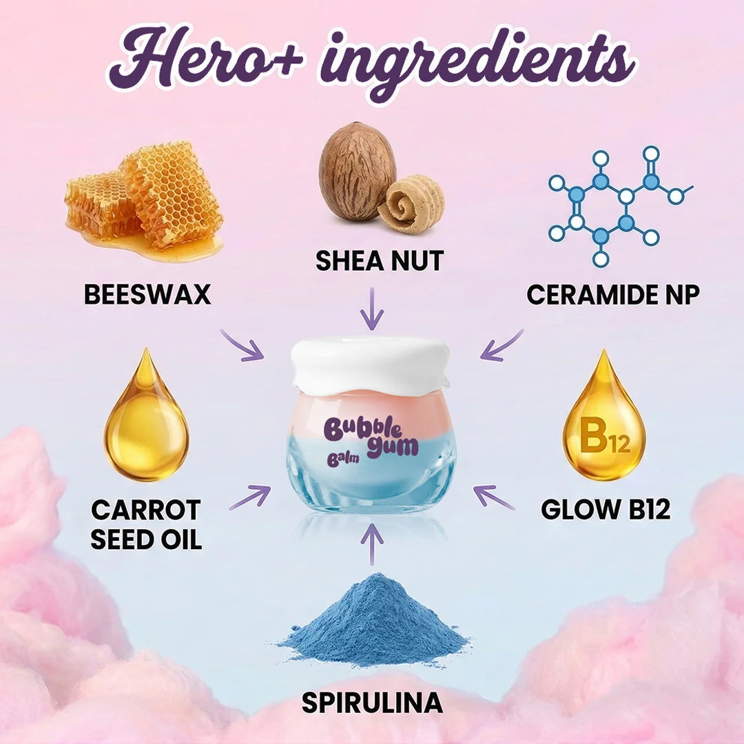 hero ingredients Ceramide NP Carrot Seed Oil Shea Butter – Hey Teen Bubble Gum Lip Balm