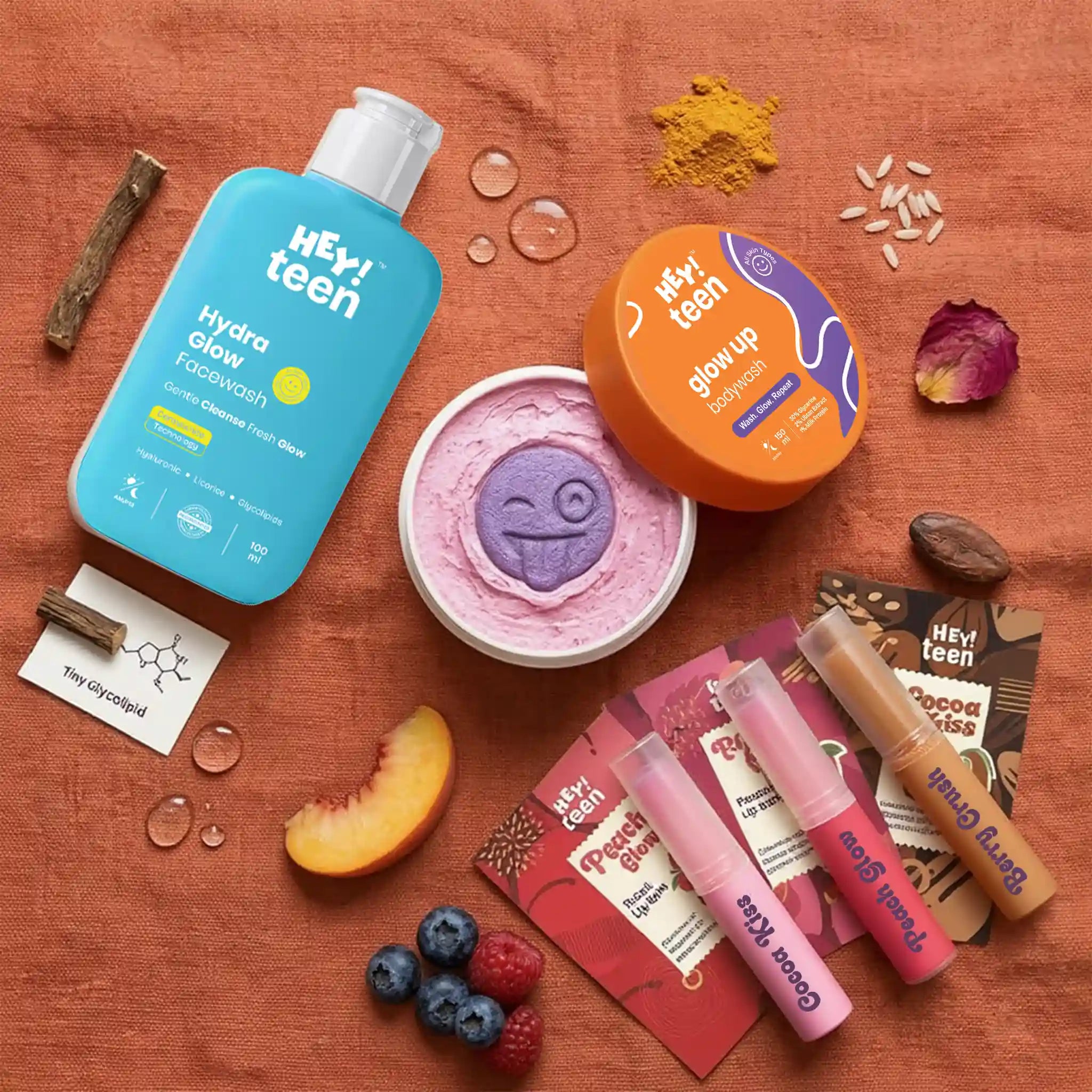 Summer Glow Combo (Hydra Glow Face Wash + Glow Up Whip Scrub + Peach Glow Tinted Lip Balm)