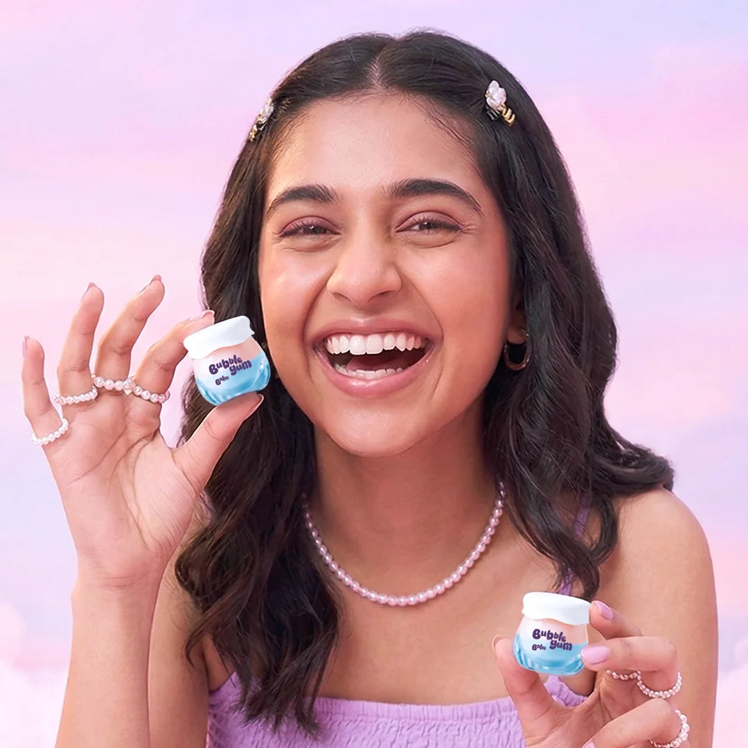teen applying Hey Teen Bubble Gum Lip Balm – natural glossy finish India