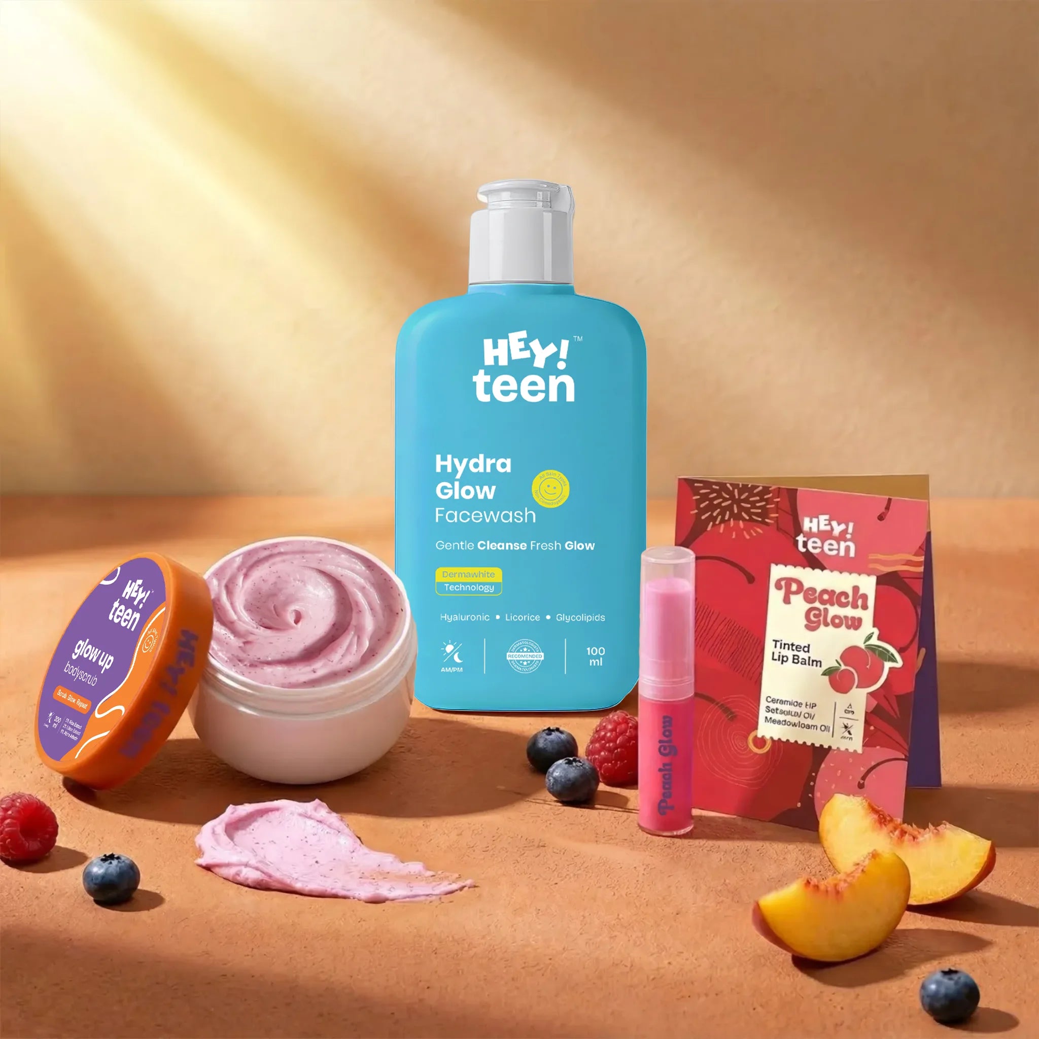 Summer Glow Combo (Hydra Glow Face Wash + Glow Up Whip Scrub + Peach Glow Tinted Lip Balm)
